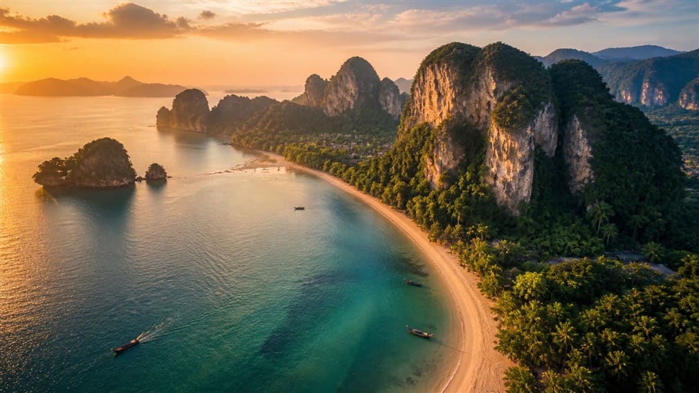 Phi Phi island coastline for drone filming and island production support in Thailand